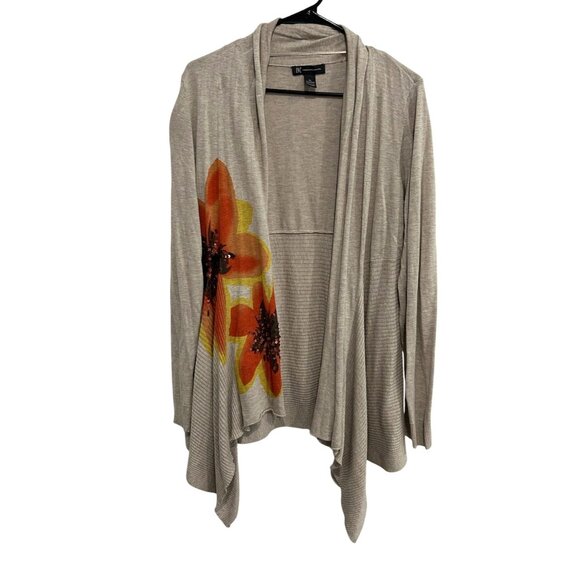 INC International Concepts Womens Beige Cardigan Floral Sequin Design Sz XL - Picture 1 of 8